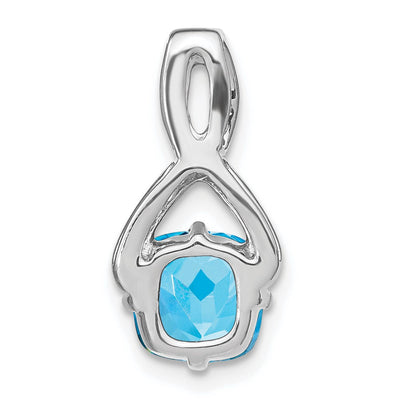 14K White Gold Cushion Blue Topaz and Diamond Pendant, 18.5 x 9.2mm