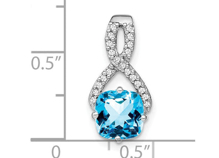 14k White Gold Cushion Blue Topaz and Diamond Pendant (Style PM7059-BT-010-WA)