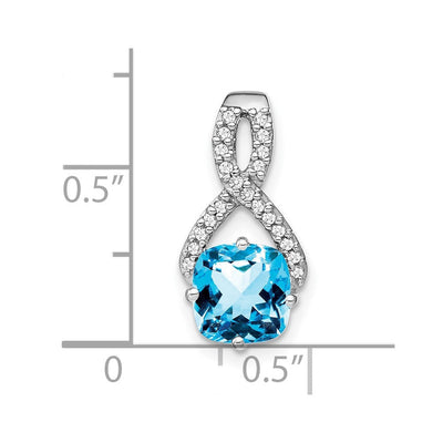 14K White Gold Cushion Blue Topaz and Diamond Pendant, 18.5 x 9.2mm
