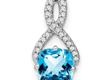 14k White Gold Cushion Blue Topaz and Diamond Pendant (Style PM7059-BT-010-WA)