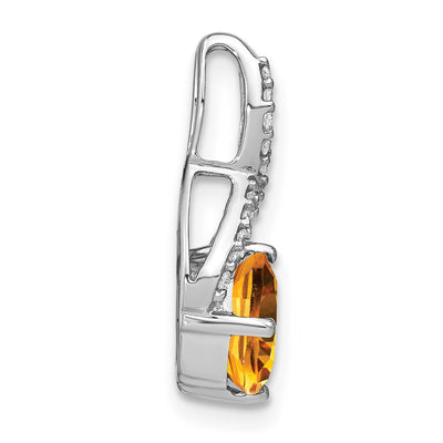 14K White Gold Cushion Citrine and Diamond Pendant, 18.5 x 9.2mm