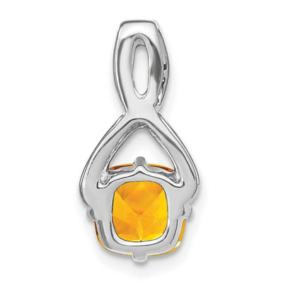 14K White Gold Cushion Citrine and Diamond Pendant, 18.5 x 9.2mm