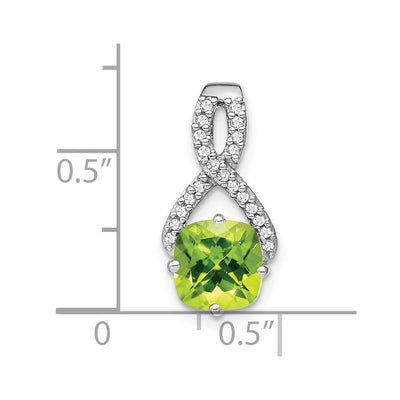 14K White Gold Cushion Peridot and Diamond Pendant, 18.5 x 9.2mm