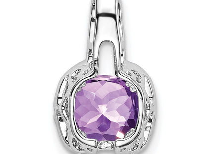 14k White Gold Cushion Amethyst and Diamond Pendant (Style PM7060-AM-001-WA)