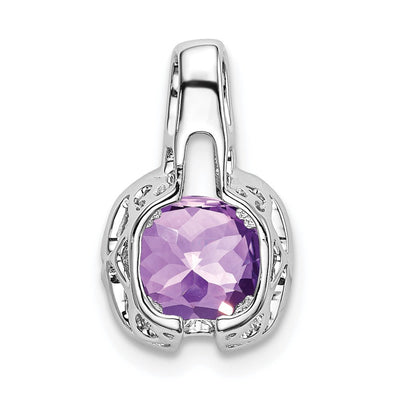 14K White Gold Cushion Amethyst and Diamond Pendant, 15.3 x 9.1mm