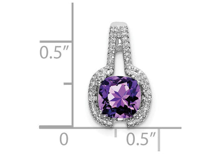 14k White Gold Cushion Amethyst and Diamond Pendant (Style PM7060-AM-001-WA)