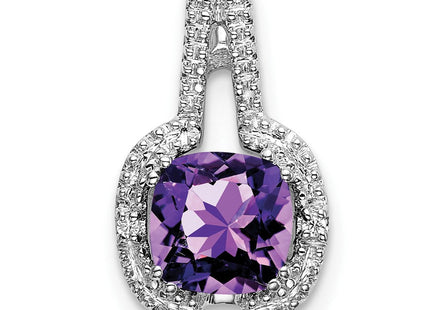 14k White Gold Cushion Amethyst and Diamond Pendant (Style PM7060-AM-001-WA)