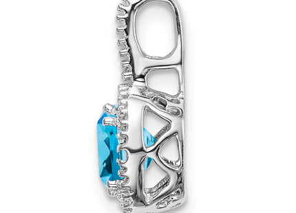 14k White Gold Cushion Blue Topaz and Diamond Pendant (Style PM7060-BT-001-WA)