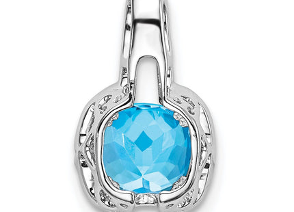 14k White Gold Cushion Blue Topaz and Diamond Pendant (Style PM7060-BT-001-WA)