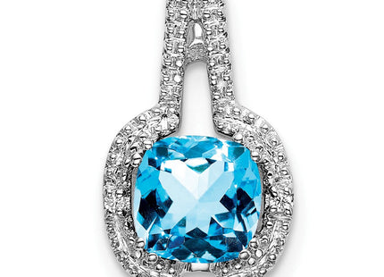 14k White Gold Cushion Blue Topaz and Diamond Pendant (Style PM7060-BT-001-WA)