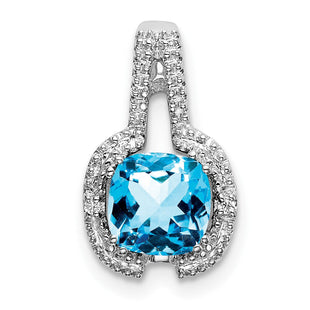 14k White Gold Cushion Blue Topaz and Diamond Pendant (Style PM7060-BT-001-WA)