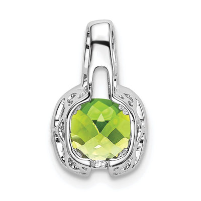 14K White Gold Cushion Peridot and Diamond Pendant, 15.3 x 9.1mm