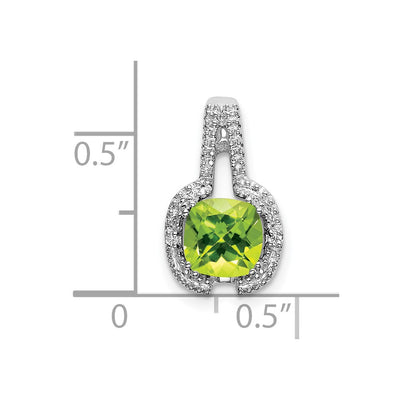 14K White Gold Cushion Peridot and Diamond Pendant, 15.3 x 9.1mm