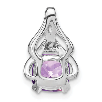 14K White Gold Cushion Amethyst and Diamond Pendant, 16.1 x 9.9mm