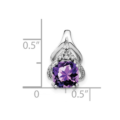 14K White Gold Cushion Amethyst and Diamond Pendant, 16.1 x 9.9mm