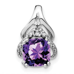 14k White Gold Cushion Amethyst and Diamond Pendant (Style PM7061-AM-001-WA)