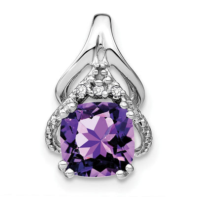 14K White Gold Cushion Amethyst and Diamond Pendant, 16.1 x 9.9mm