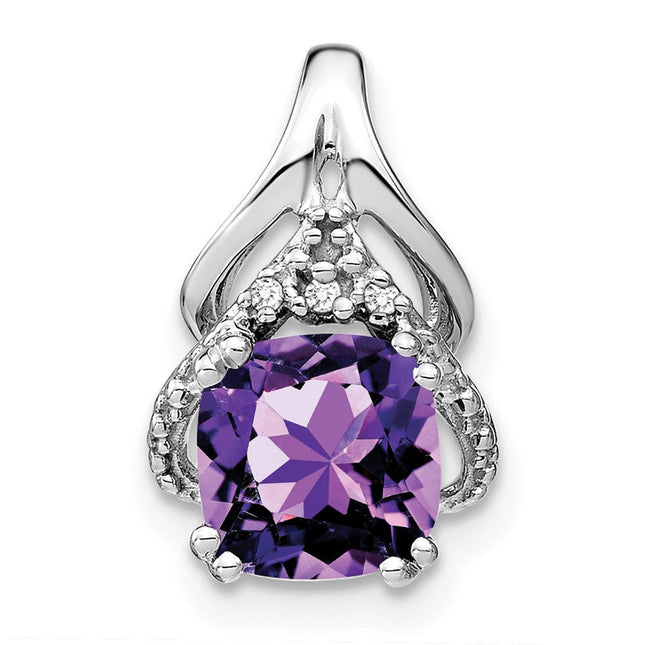 14k White Gold Cushion Amethyst and Diamond Pendant, 16.1 x 9.9mm