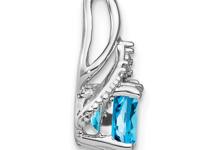 14k White Gold Cushion Blue Topaz and Diamond Pendant (Style PM7061-BT-001-WA)