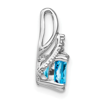 14K White Gold Cushion Blue Topaz and Diamond Pendant, 16.1 x 9.9mm