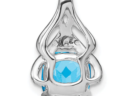 14k White Gold Cushion Blue Topaz and Diamond Pendant (Style PM7061-BT-001-WA)