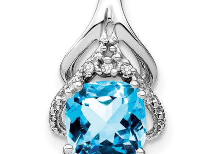 14k White Gold Cushion Blue Topaz and Diamond Pendant (Style PM7061-BT-001-WA)