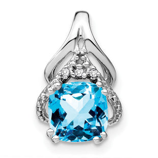 14k White Gold Cushion Blue Topaz and Diamond Pendant (Style PM7061-BT-001-WA)