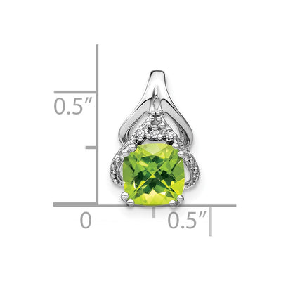 14K White Gold Cushion Peridot and Diamond Pendant, 16.1 x 9.9mm
