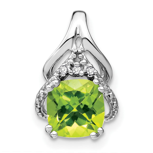 14k White Gold Cushion Peridot and Diamond Pendant, 16.1 x 9.9mm
