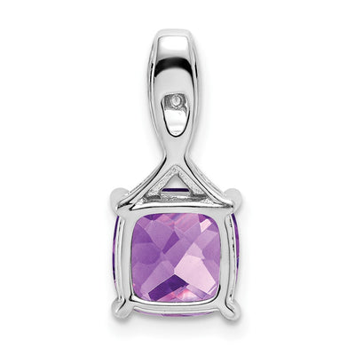 14K White Gold Cushion Amethyst and Diamond Pendant, 18 x 8.2mm