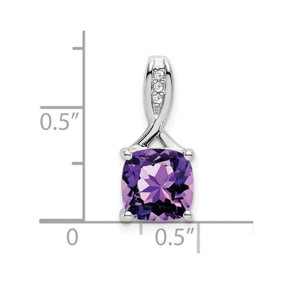 14K White Gold Cushion Amethyst and Diamond Pendant, 18 x 8.2mm