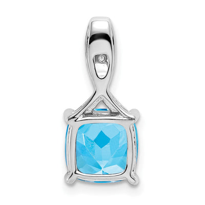 14K White Gold Cushion Blue Topaz and Diamond Pendant, 18 x 8.2mm
