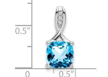 14k White Gold Cushion Blue Topaz and Diamond Pendant (Style PM7062-BT-002-WA)