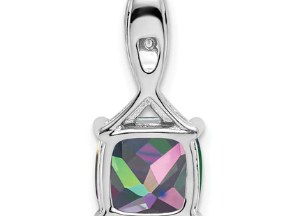 14k White Gold Cushion Mystic Fire Topaz and Diamond Pendant, 18 x 8.2mm