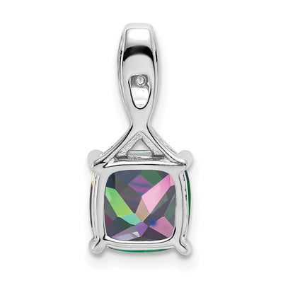 14K White Gold Cushion Mystic Fire Topaz and Diamond Pendant, 18 x 8.2mm