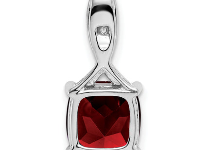 14k White Gold Cushion Garnet and Diamond Pendant, 18 x 8.2mm