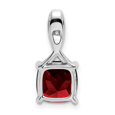 14K White Gold Cushion Garnet and Diamond Pendant, 18 x 8.2mm
