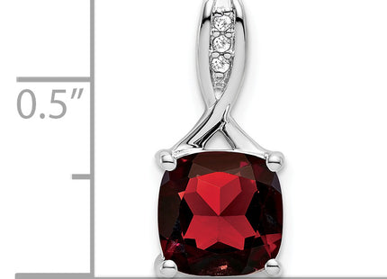 14k White Gold Cushion Garnet and Diamond Pendant, 18 x 8.2mm