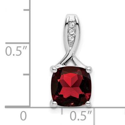 14K White Gold Cushion Garnet and Diamond Pendant, 18 x 8.2mm