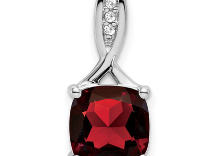 14k White Gold Cushion Garnet and Diamond Pendant, 18 x 8.2mm