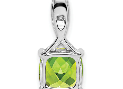 14k White Gold Cushion Peridot and Diamond Pendant, 18 x 8.2mm