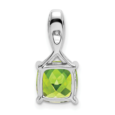 14K White Gold Cushion Peridot and Diamond Pendant, 18 x 8.2mm