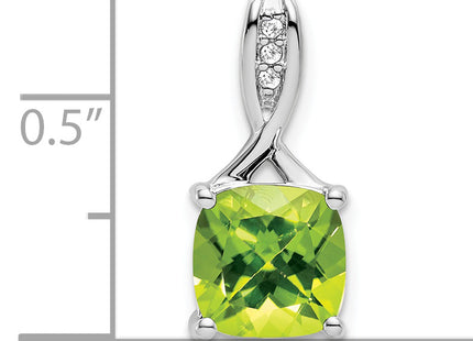 14k White Gold Cushion Peridot and Diamond Pendant, 18 x 8.2mm