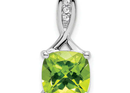 14k White Gold Cushion Peridot and Diamond Pendant, 18 x 8.2mm