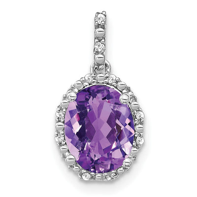 14K white gold diamond oval pendant