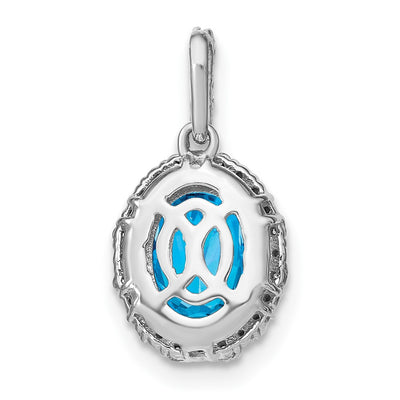 14K White Gold Oval Blue Topaz and Diamond Halo Pendant