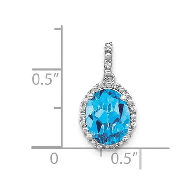 14K White Gold Oval Blue Topaz and Diamond Halo Pendant