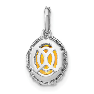 14K White Gold Oval Citrine and Diamond Halo Pendant