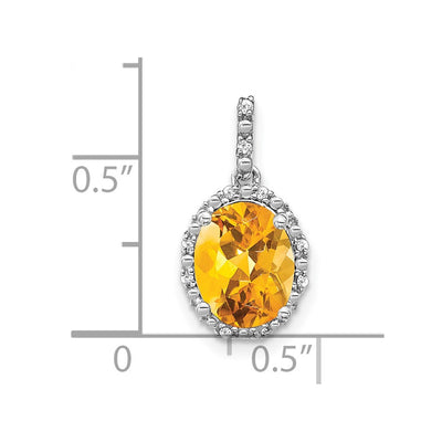 14K White Gold Oval Citrine and Diamond Halo Pendant