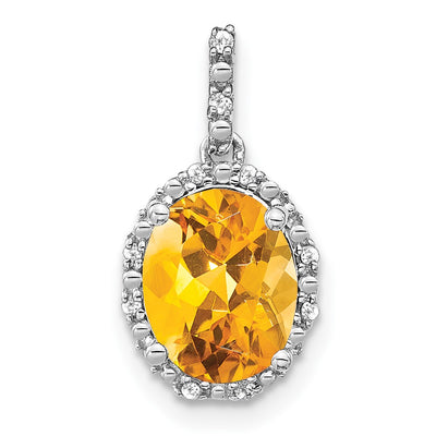 14K white gold diamond oval pendant